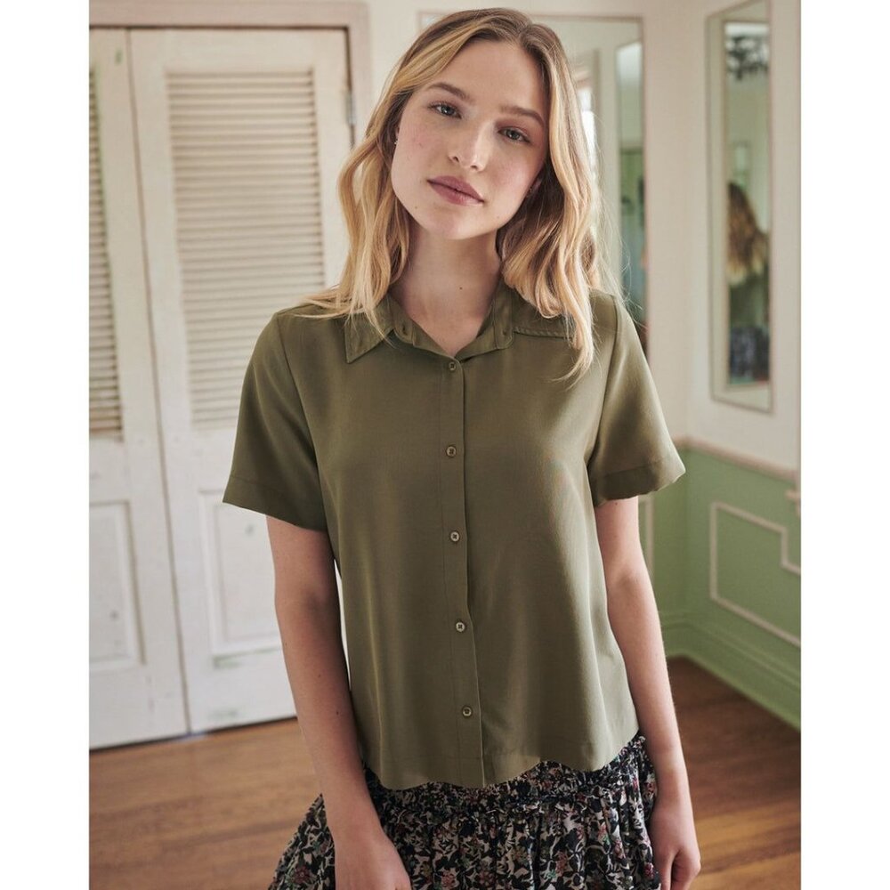Washable Stretch Silk Short Sleeve Blouse - Size S
